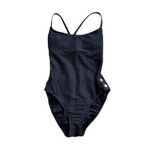 💙 Bleu Rod Beattie Black Gold Crossed Back One Piece Swimsuit Size 6 Chic Prepp